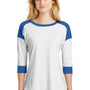 New Era Womens Heritage 3/4 Sleeve Crewneck T-Shirt - White/Royal Blue - Closeout