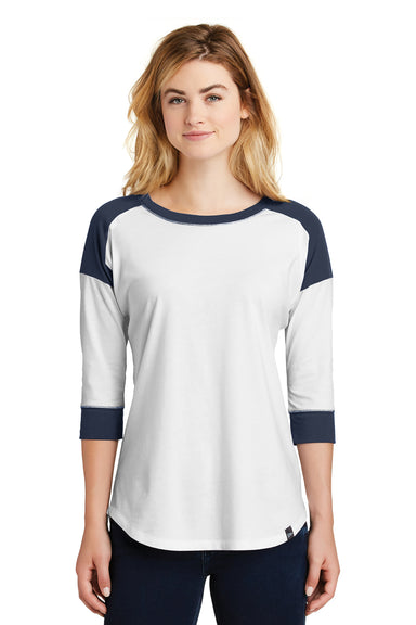 New Era LNEA104 Womens Heritage 3/4 Sleeve Crewneck T-Shirt Navy Blue/White Front