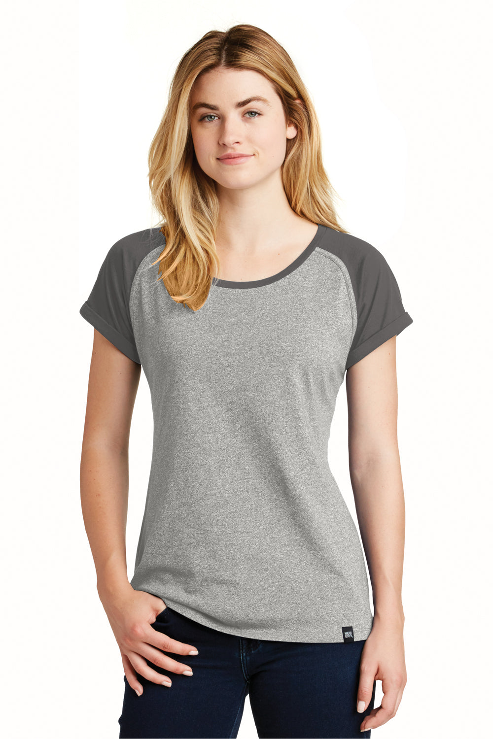 New Era LNEA107 Womens Heritage Short Sleeve Crewneck T-Shirt Graphite Grey/Light Graphite Grey Twist Front