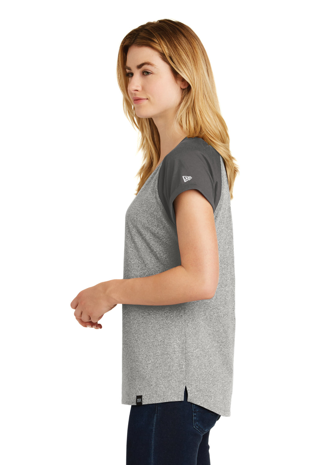 New Era LNEA107 Womens Heritage Short Sleeve Crewneck T-Shirt Graphite Grey/Light Graphite Grey Twist Side