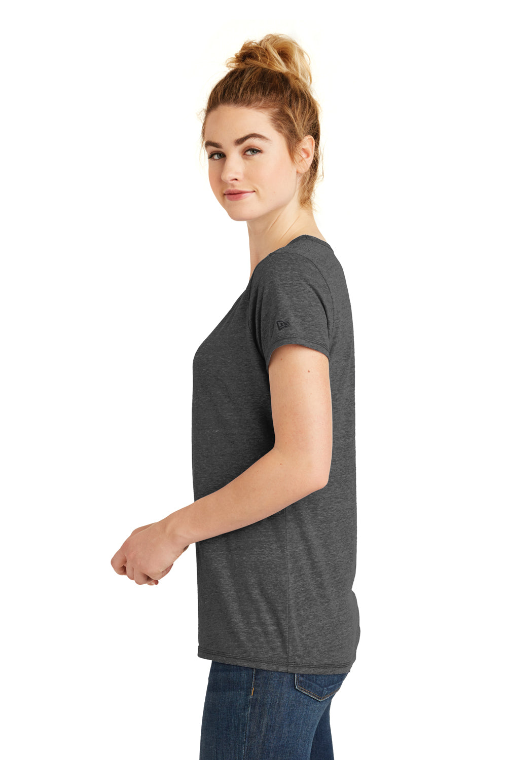 New Era LNEA130 Womens Performance Moisture Wicking Short Sleeve Crewneck T-Shirt Dark Graphite Grey Side