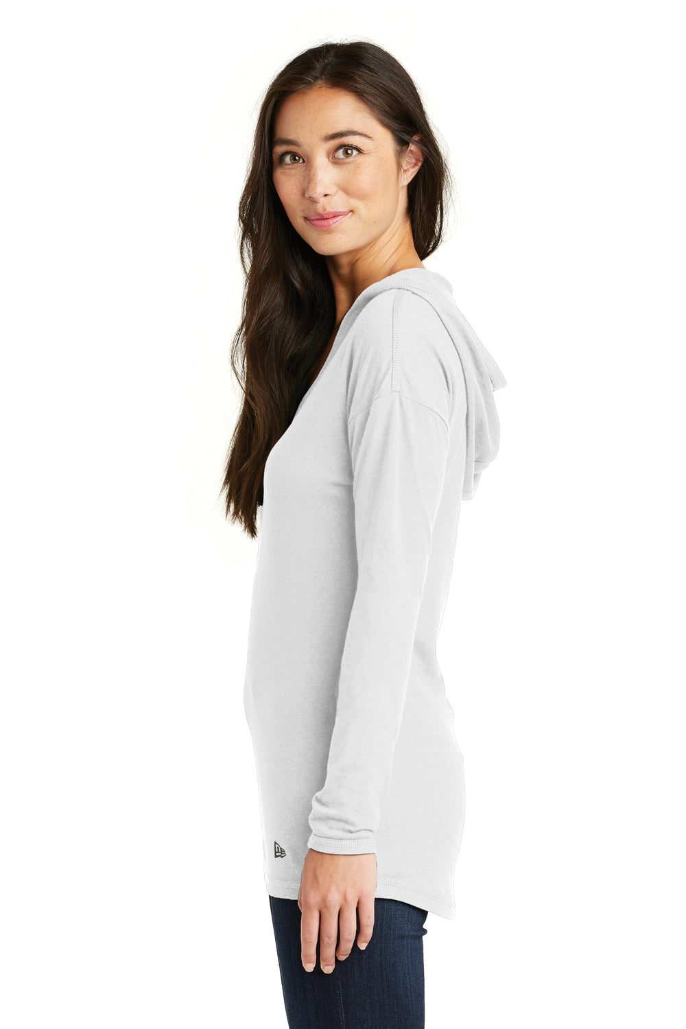 New Era LNEA131 Womens Performance Moisture Wicking Long Sleeve Hooded T-Shirt Hoodie White Side