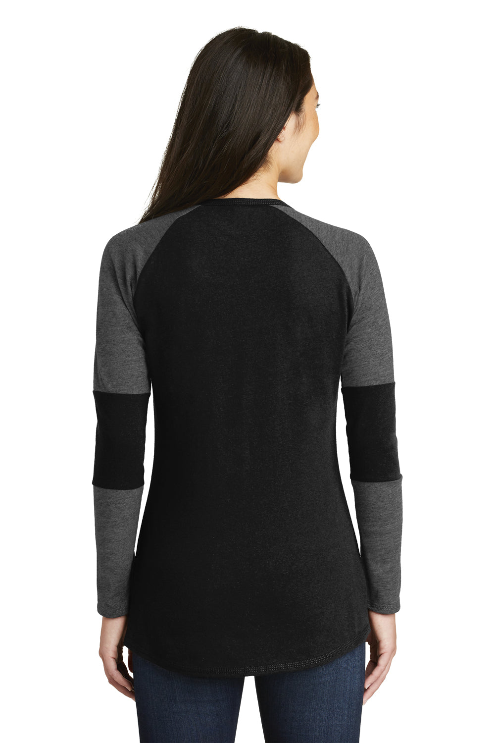 New Era LNEA132 Womens Performance Moisture Wicking Long Sleeve Crewneck T-Shirt Dark Graphite Grey/Black Back
