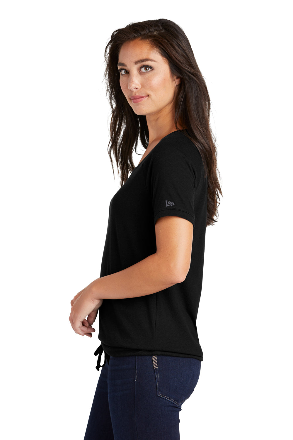 New Era LNEA133 Womens Performance Cinch Moisture Wicking Short Sleeve Wide Neck T-Shirt Black Side