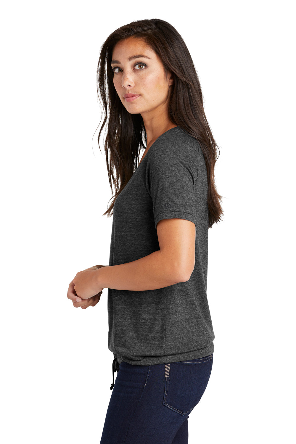 New Era LNEA133 Womens Performance Cinch Moisture Wicking Short Sleeve Wide Neck T-Shirt Graphite Grey Side