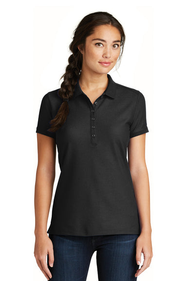 New Era LNEA300 Womens Venue Home Plate Moisture Wicking Short Sleeve Polo Shirt Black Front