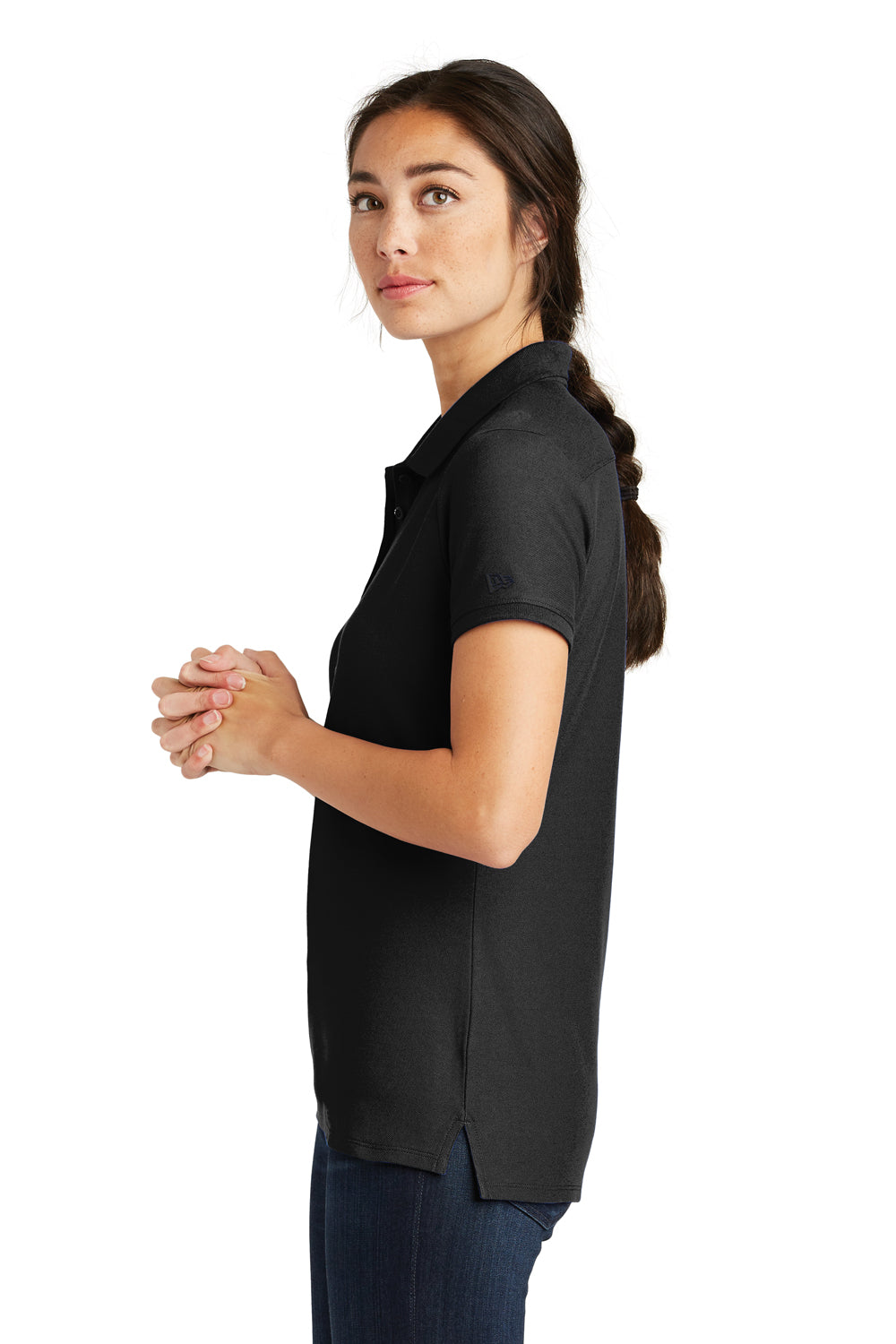 New Era LNEA300 Womens Venue Home Plate Moisture Wicking Short Sleeve Polo Shirt Black Side