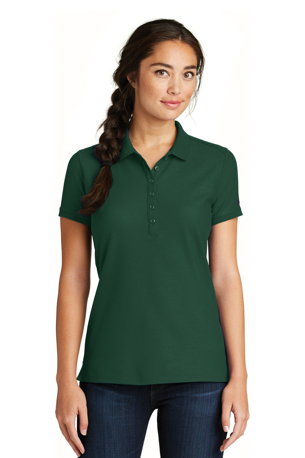 New Era LNEA300 Womens Venue Home Plate Moisture Wicking Short Sleeve Polo Shirt Forest Green Front