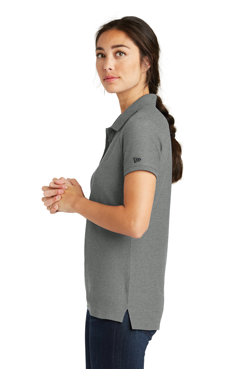 New Era LNEA300 Womens Venue Home Plate Moisture Wicking Short Sleeve Polo Shirt Heather Graphite Grey Side