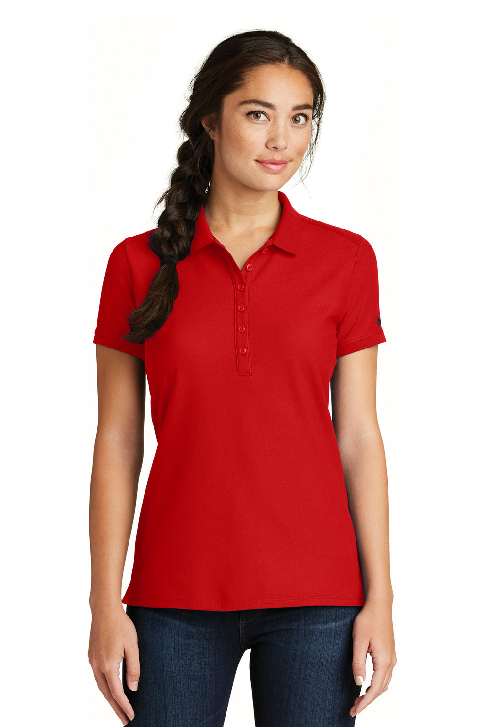 New Era LNEA300 Womens Venue Home Plate Moisture Wicking Short Sleeve Polo Shirt Red Front