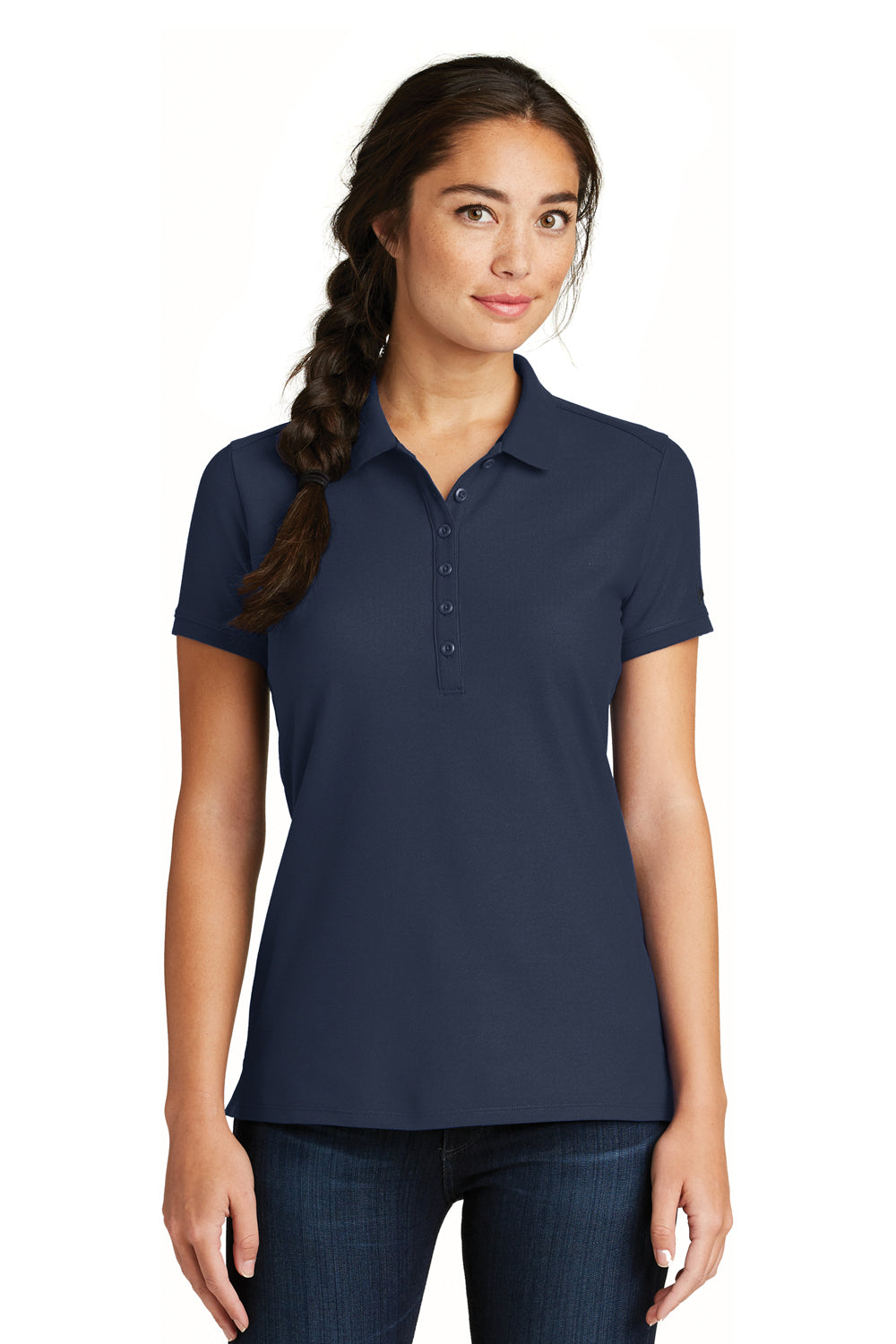New Era LNEA300 Womens Venue Home Plate Moisture Wicking Short Sleeve Polo Shirt Navy Blue Front