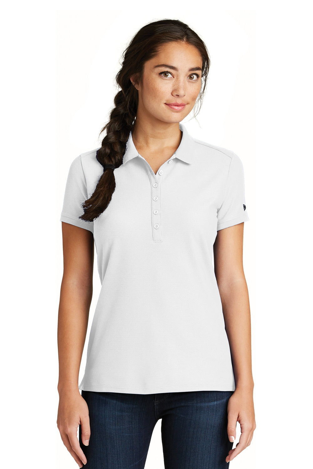 New Era LNEA300 Womens Venue Home Plate Moisture Wicking Short Sleeve Polo Shirt White Front