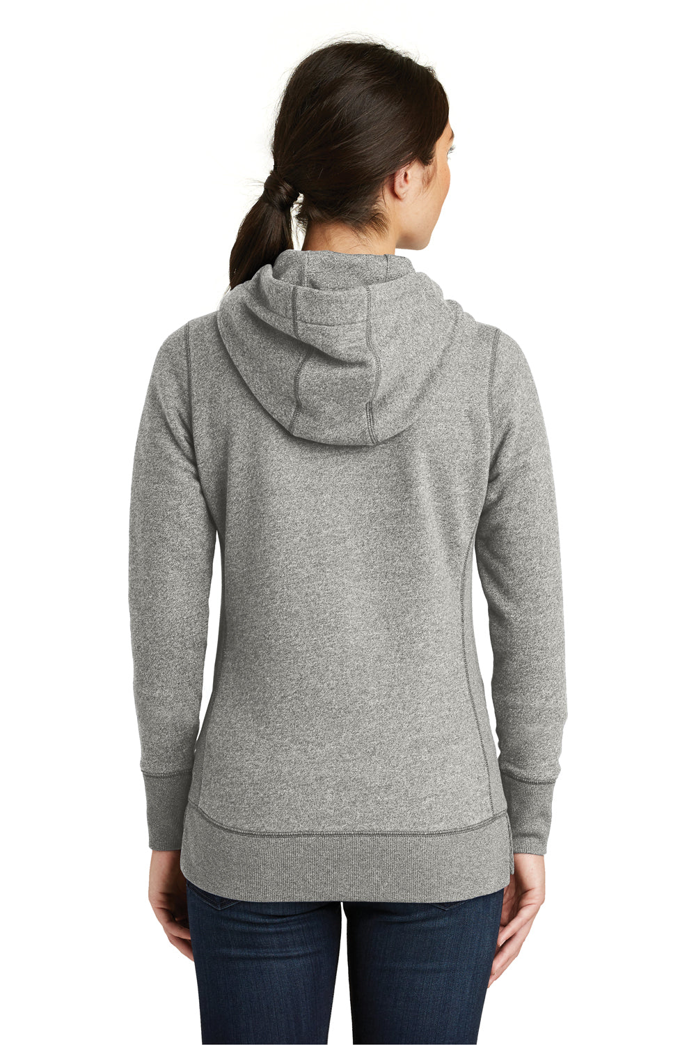New Era LNEA502 Womens Sueded French Terry Full Zip Hooded Sweatshirt Hoodie Light Graphite Grey Twist Back
