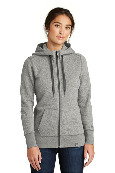 New Era LNEA502 Womens Sueded French Terry Full Zip Hooded Sweatshirt Hoodie Light Graphite Grey Twist Front