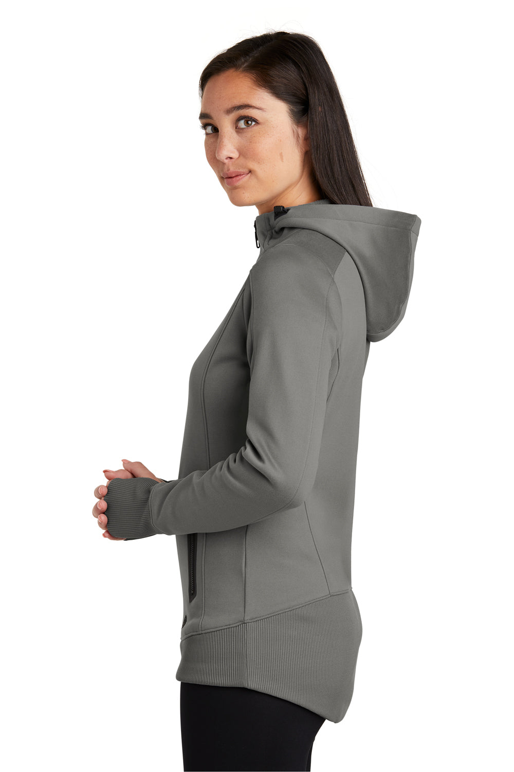 New Era LNEA522 Womens Venue Moisture Wicking Fleece Full Zip Hooded Sweatshirt Hoodie Shadow Grey Side