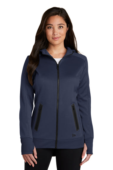 New Era LNEA522 Womens Venue Moisture Wicking Fleece Full Zip Hooded Sweatshirt Hoodie Navy Blue Front