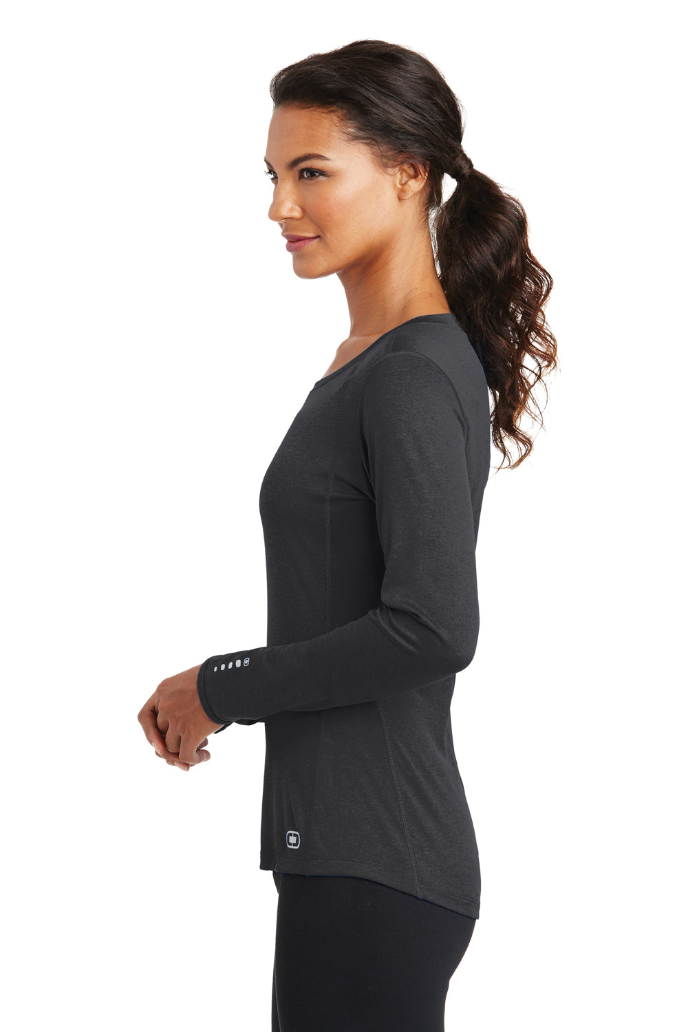 Ogio LOE321 Womens Endurance Pulse Jersey Moisture Wicking Long Sleeve Crewneck T-Shirt Black Side
