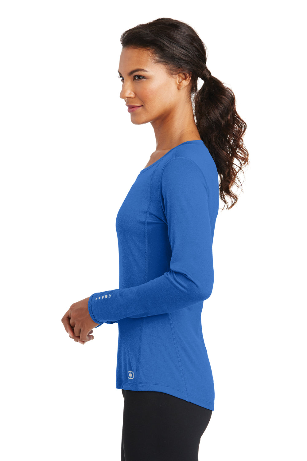 Ogio LOE321 Womens Endurance Pulse Jersey Moisture Wicking Long Sleeve Crewneck T-Shirt Electric Blue Side
