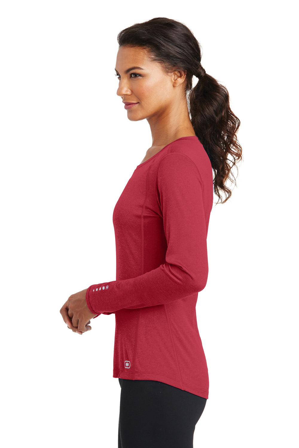 Ogio LOE321 Womens Endurance Pulse Jersey Moisture Wicking Long Sleeve Crewneck T-Shirt Red Side