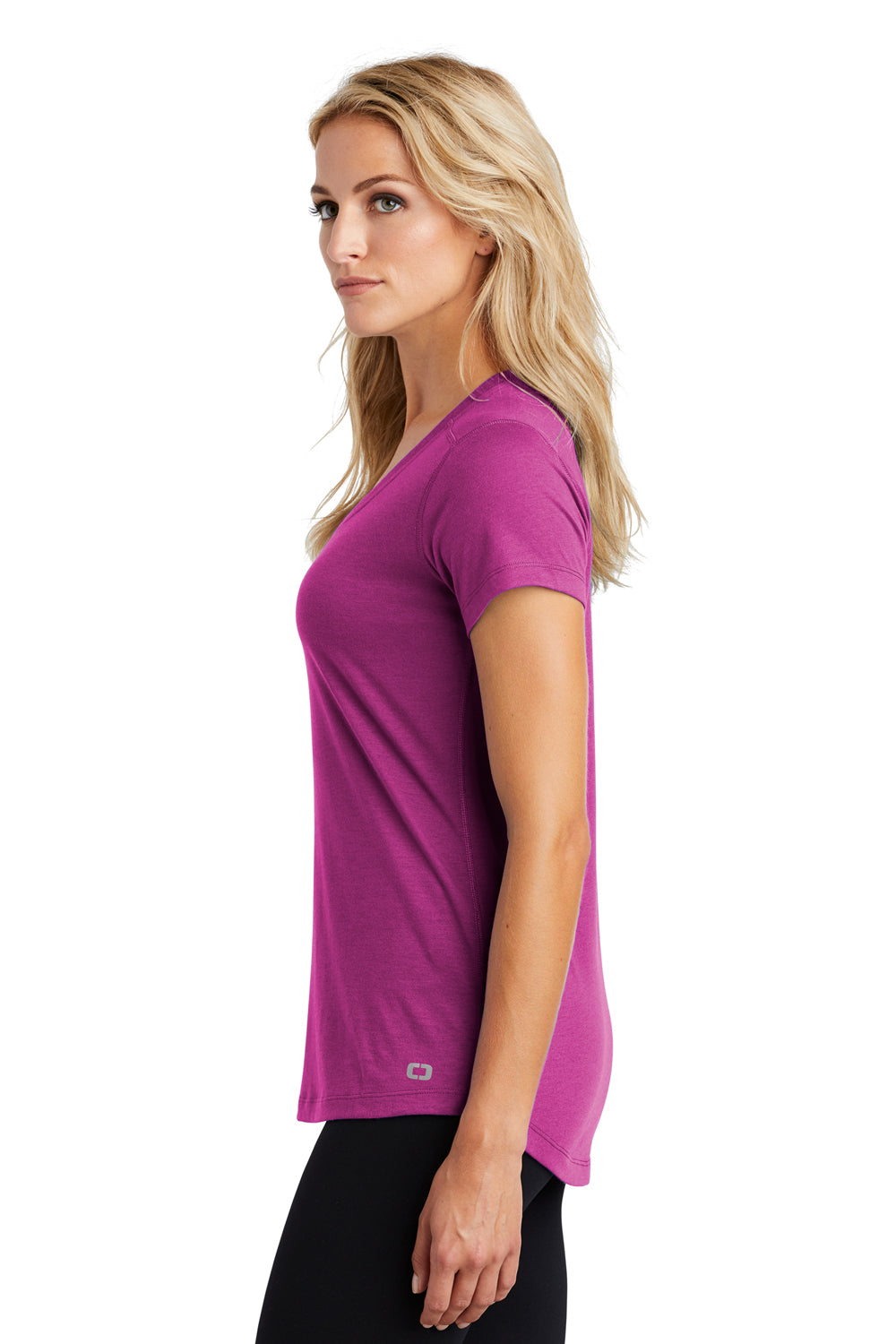Ogio LOE337 Womens Endurance Peak Jersey Moisture Wicking Short Sleeve V-Neck T-Shirt Purple Side