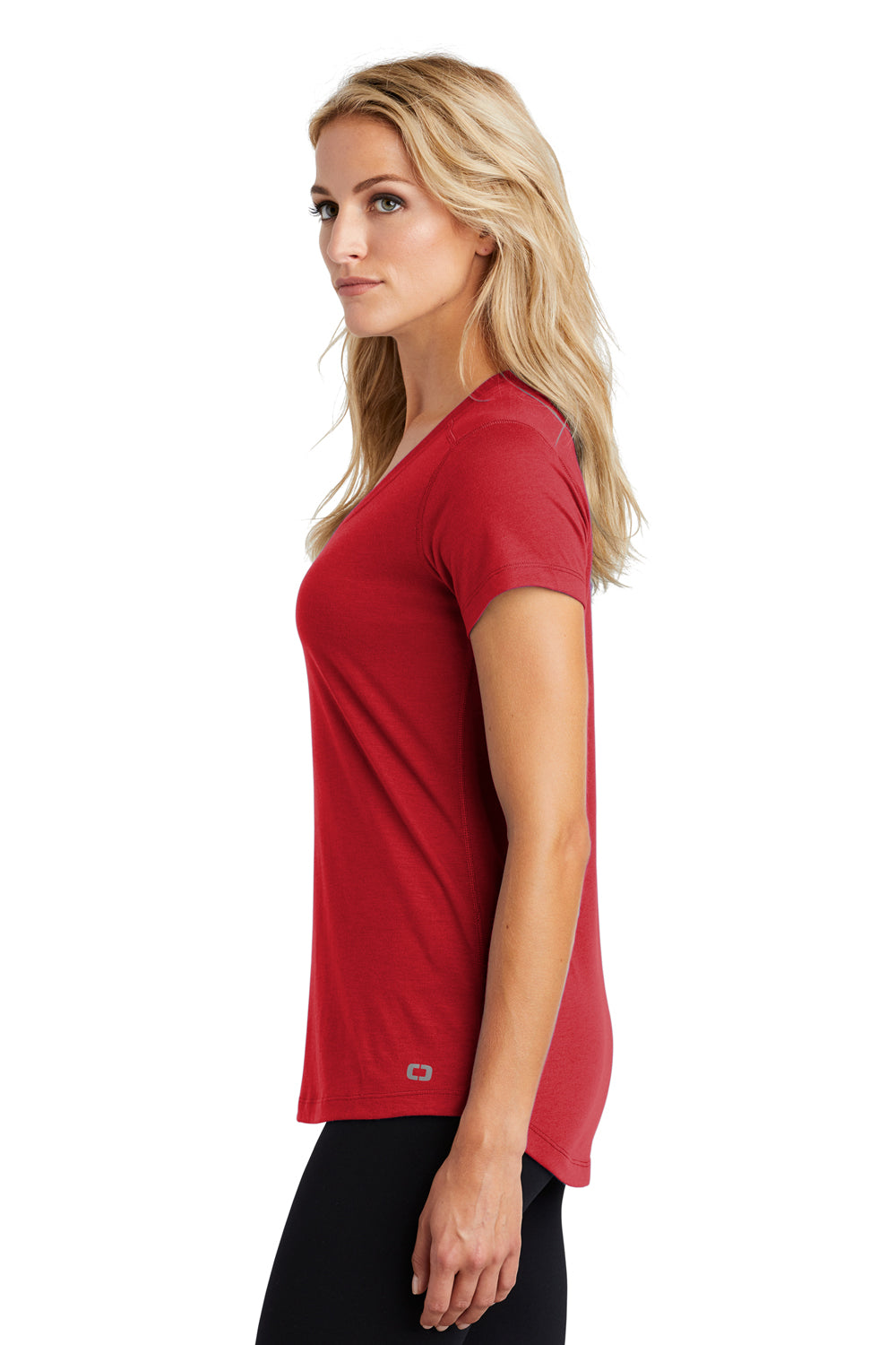 Ogio LOE337 Womens Endurance Peak Jersey Moisture Wicking Short Sleeve V-Neck T-Shirt Red Side