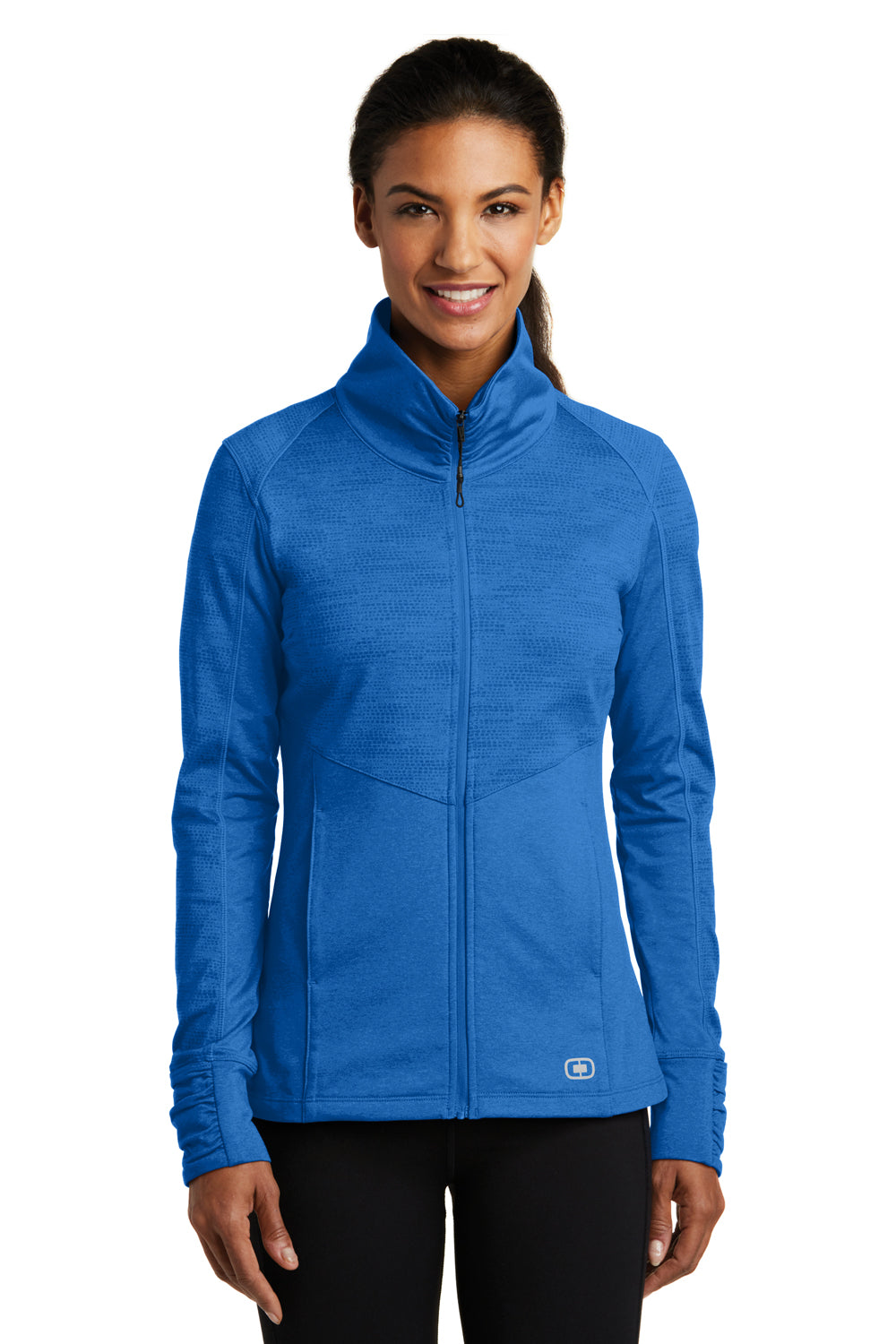 Ogio LOE702 Womens Endurance Sonar Full Zip Jacket Heather Electric Blue Front