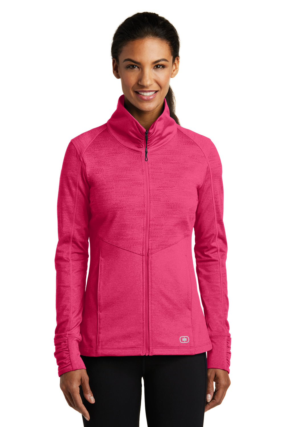 Ogio LOE702 Womens Endurance Sonar Full Zip Jacket Heather Pink Flare Front
