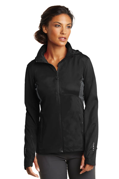Ogio LOE721 Womens Endurance Pivot Wind & Water Resistant Full Zip Hooded Jacket Black/Grey Front