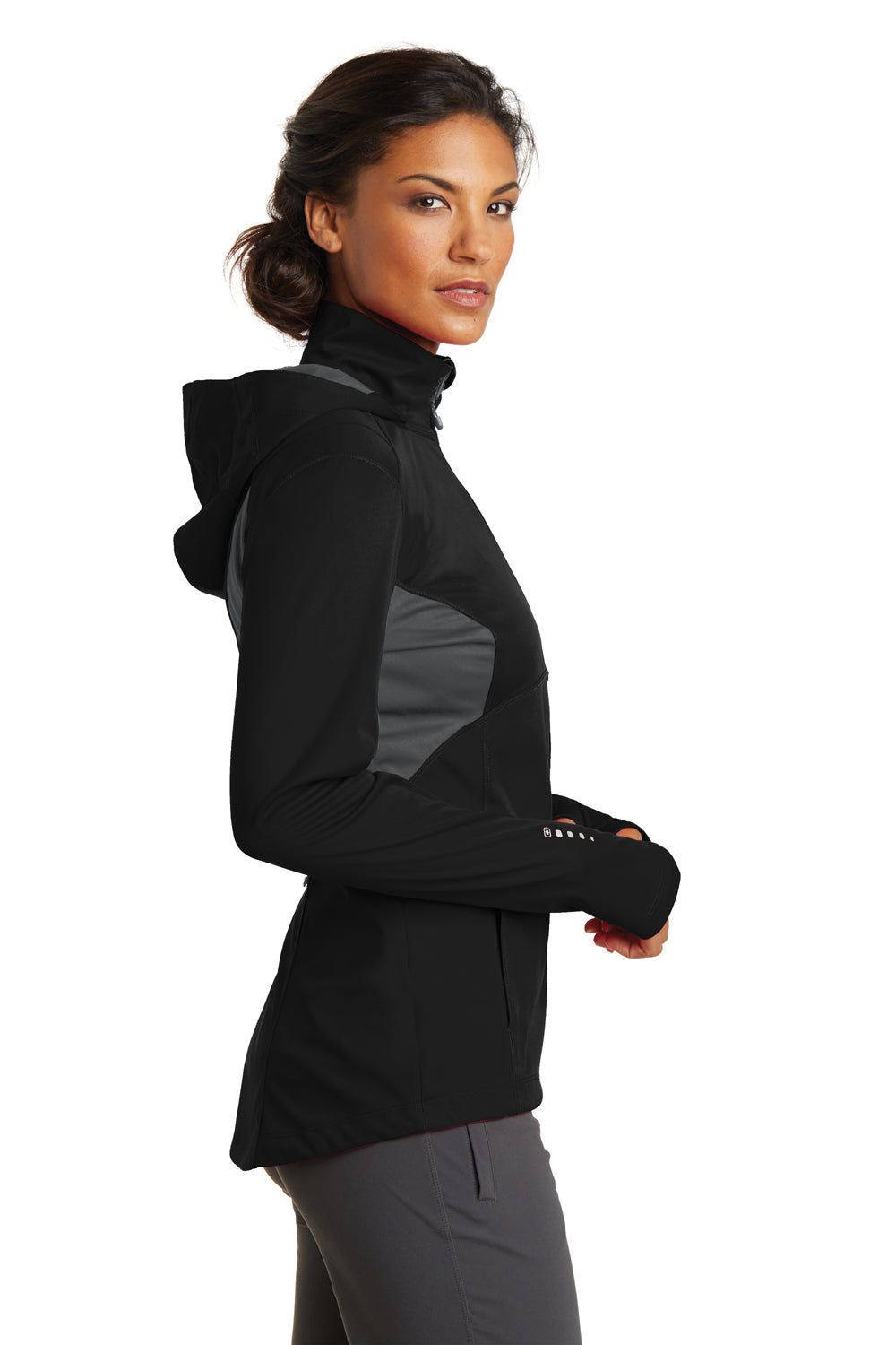 Ogio LOE721 Womens Endurance Pivot Wind & Water Resistant Full Zip Hooded Jacket Black/Grey Side