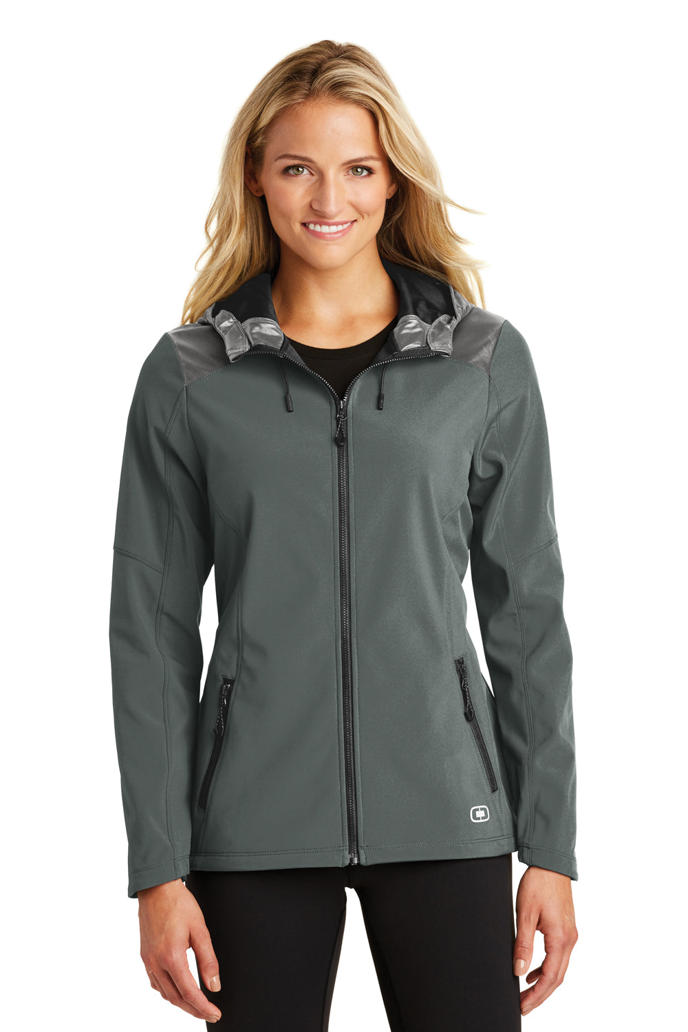 Ogio LOE723 Womens Endurance Liquid Wind & Water Resistant Full Zip Hooded Jacket Diesel Grey Front