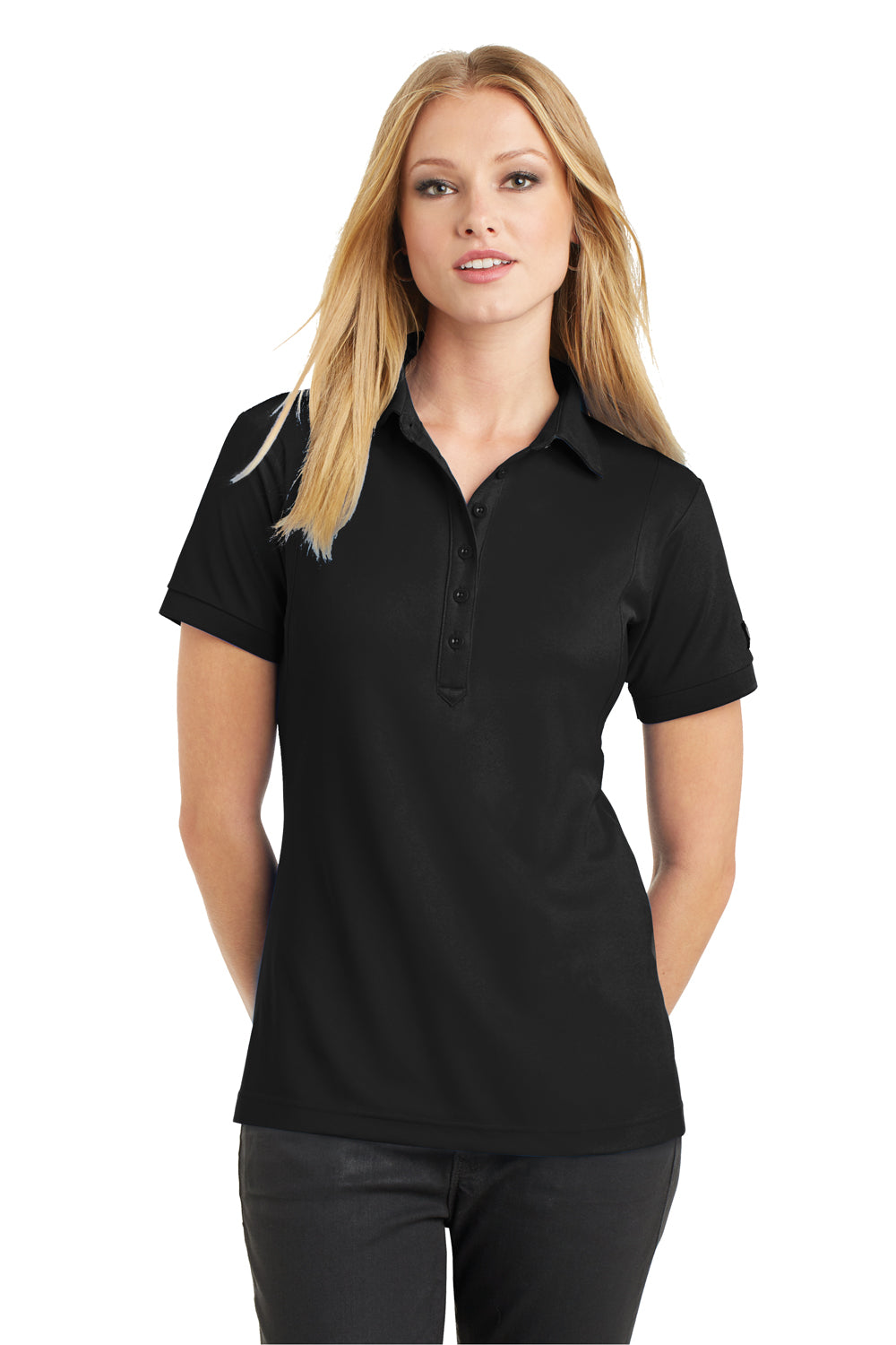 Ogio LOG101 Womens Jewel Moisture Wicking Short Sleeve Polo Shirt Black Front