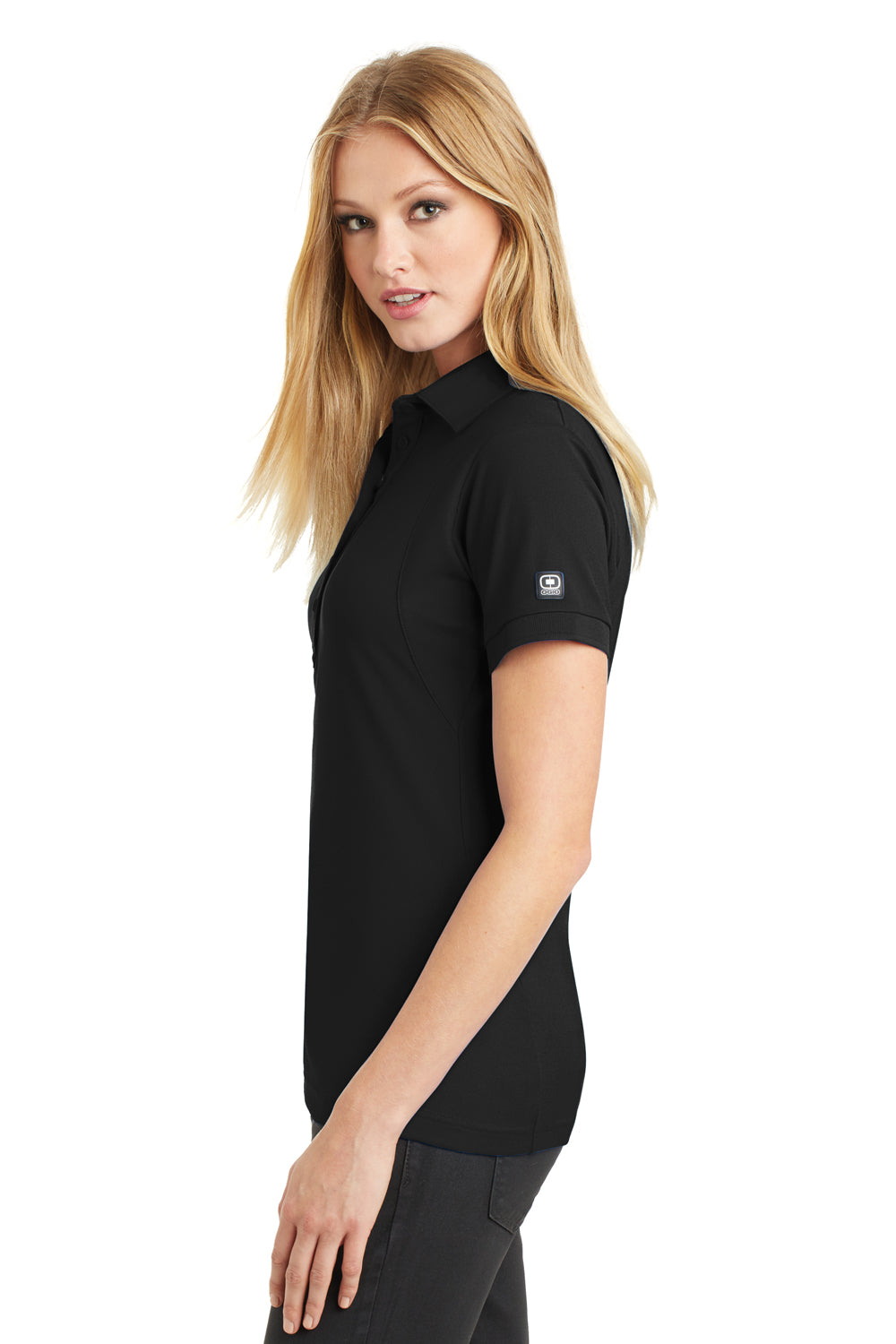Ogio LOG101 Womens Jewel Moisture Wicking Short Sleeve Polo Shirt Black Side