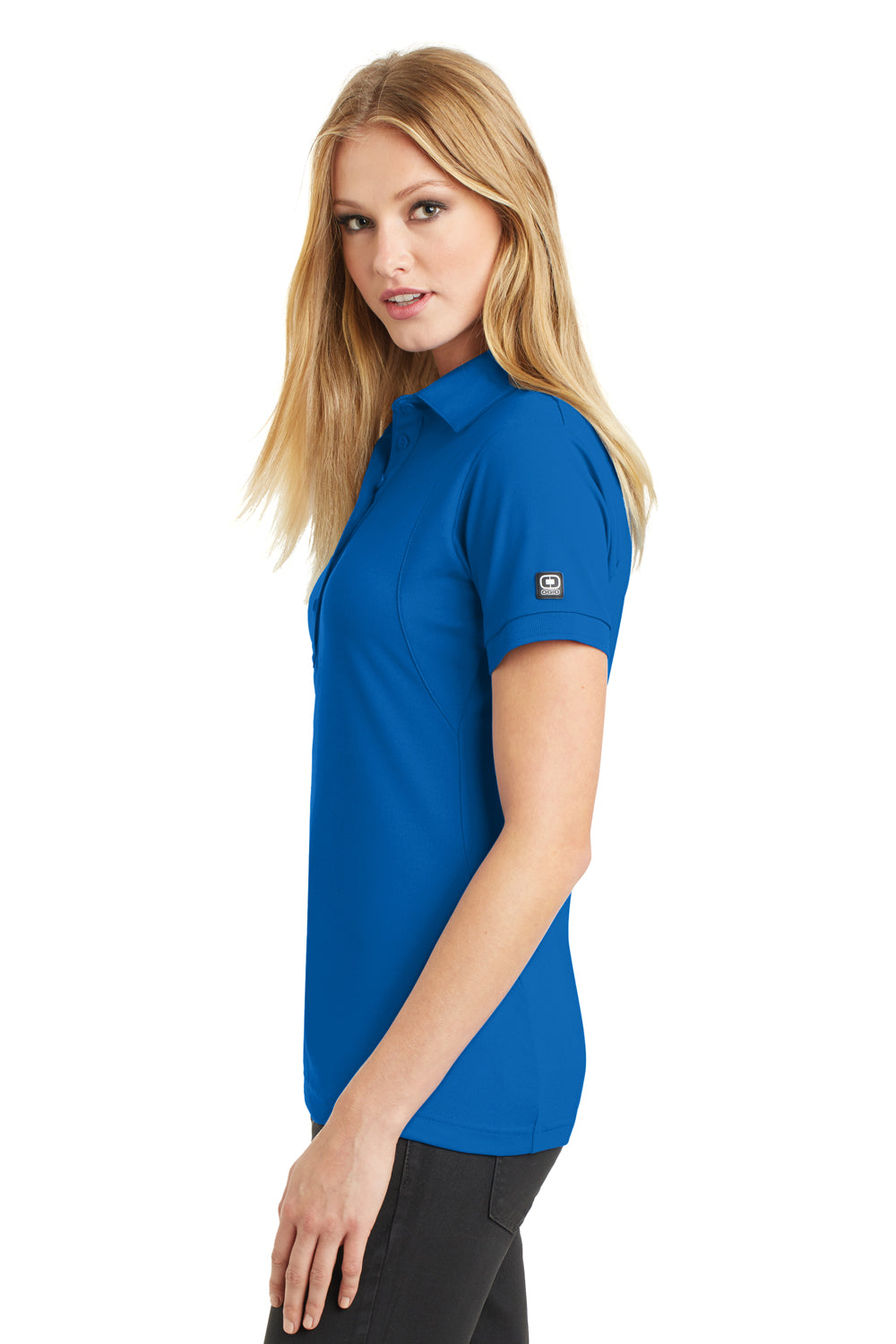 Ogio LOG101 Womens Jewel Moisture Wicking Short Sleeve Polo Shirt Electric Blue Side