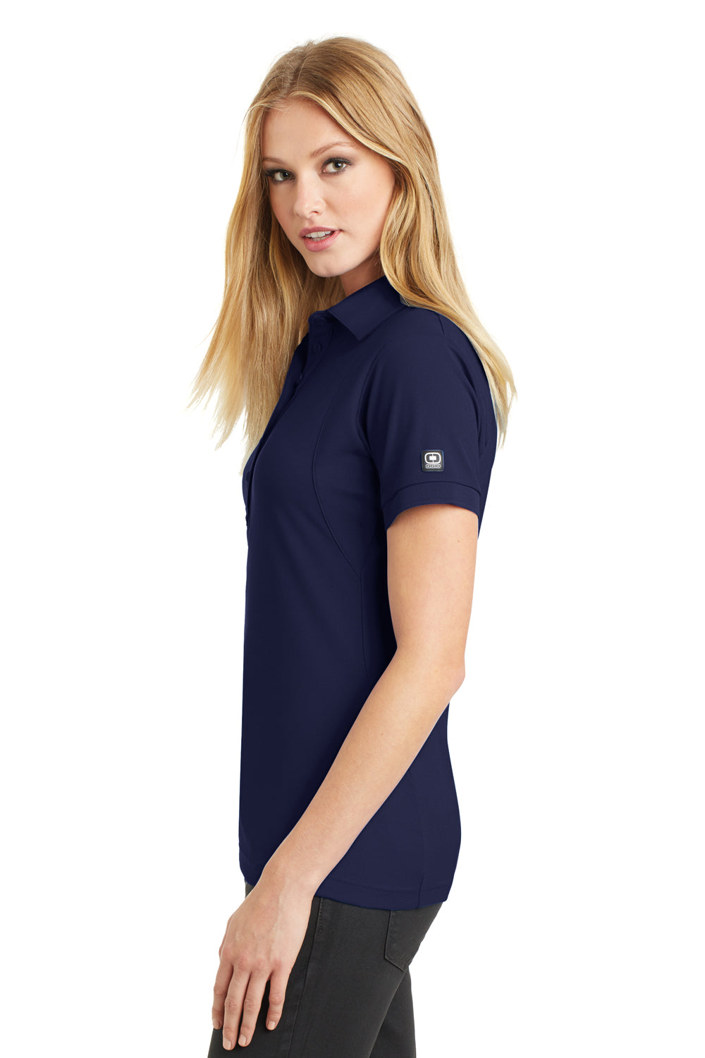 Ogio LOG101 Womens Jewel Moisture Wicking Short Sleeve Polo Shirt Navy Blue Side