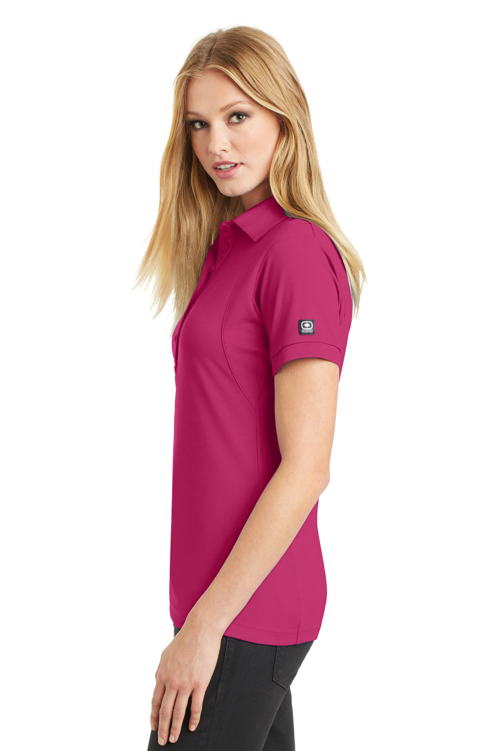 Ogio LOG101 Womens Jewel Moisture Wicking Short Sleeve Polo Shirt Fuchsia Pink Side