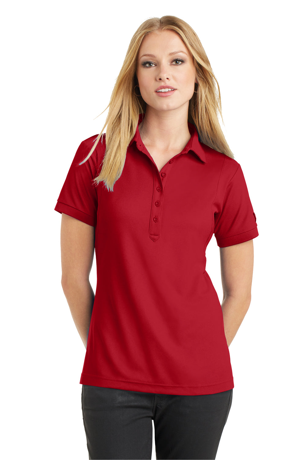 Ogio LOG101 Womens Jewel Moisture Wicking Short Sleeve Polo Shirt Red Front