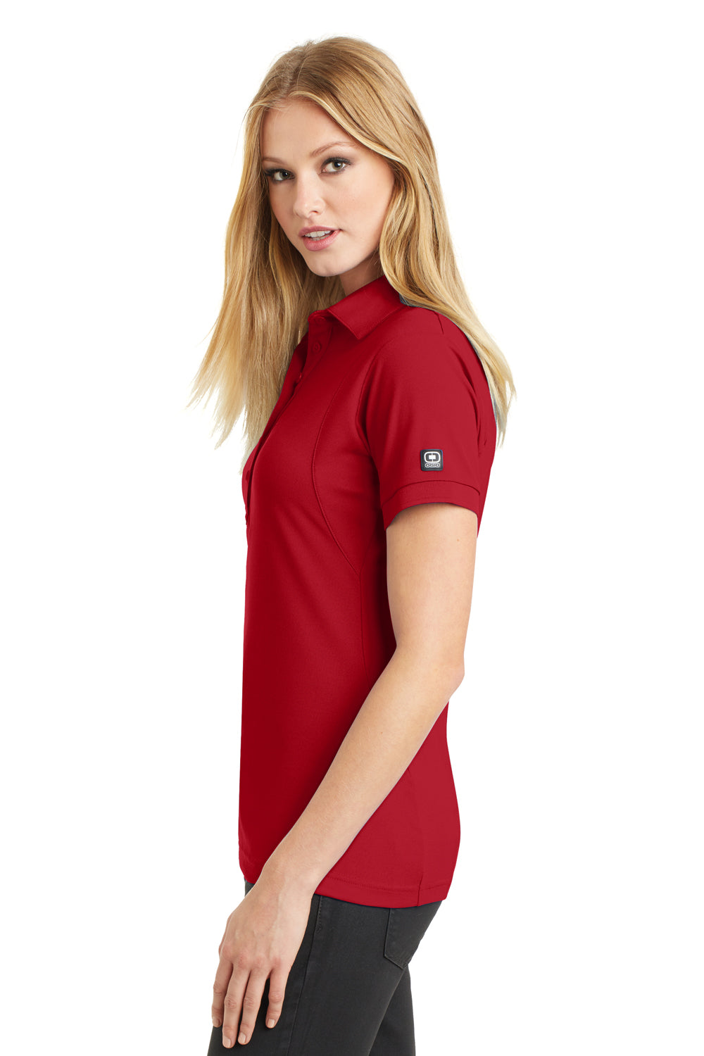 Ogio LOG101 Womens Jewel Moisture Wicking Short Sleeve Polo Shirt Red Side
