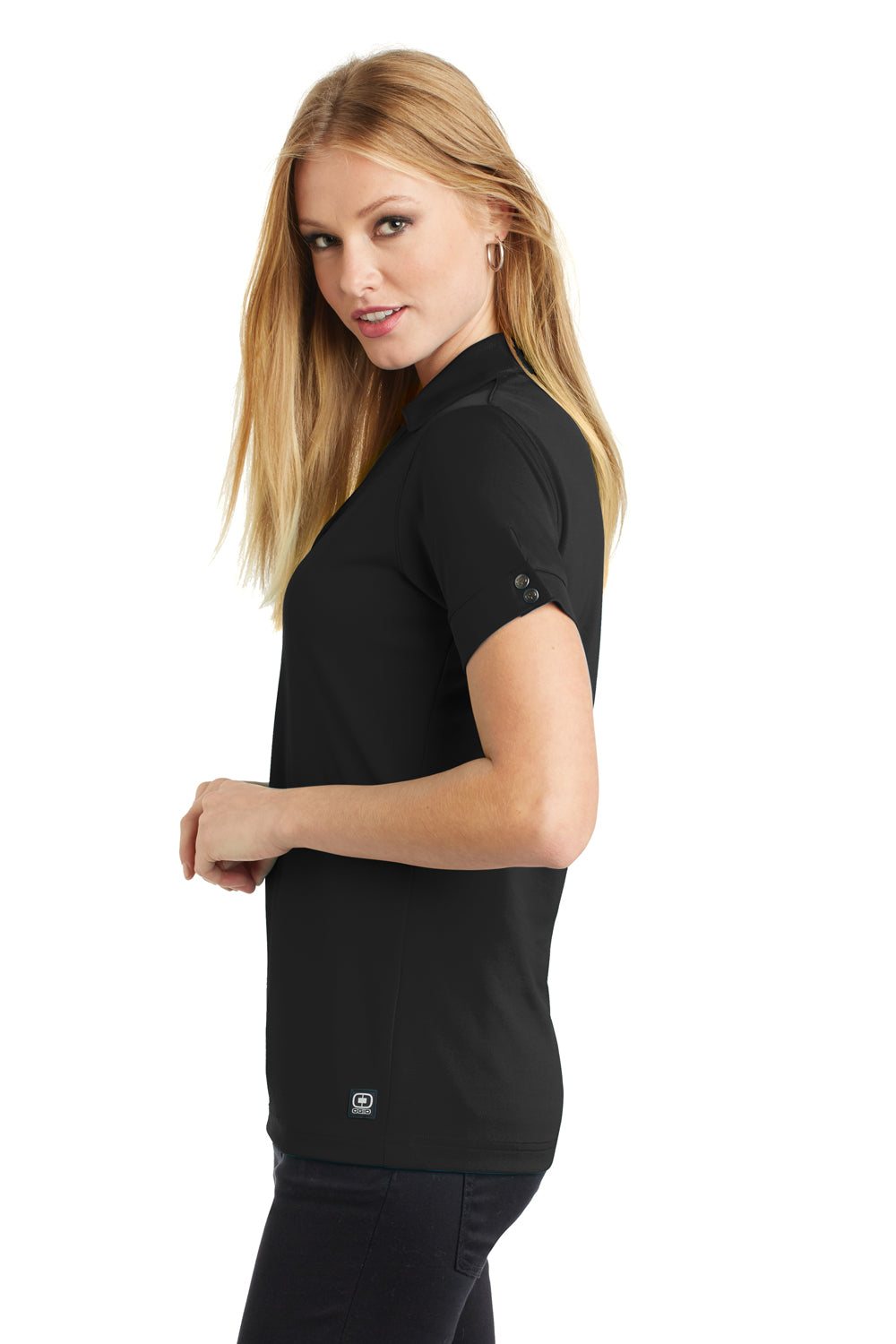 Ogio LOG105 Womens Glam Moisture Wicking Short Sleeve Polo Shirt Black Side