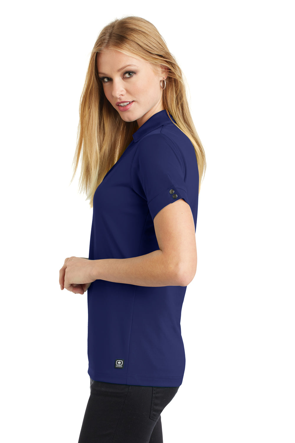 Ogio LOG105 Womens Glam Moisture Wicking Short Sleeve Polo Shirt Blue Side