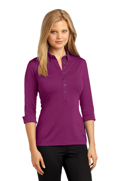 Ogio LOG122 Womens Gauge Moisture Wicking 3/4 Sleeve Polo Shirt Berry Purple Front