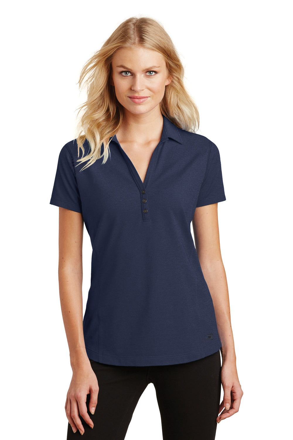 Ogio LOG126 Womens Onyx Moisture Wicking Short Sleeve Polo Shirt Navy Blue Front