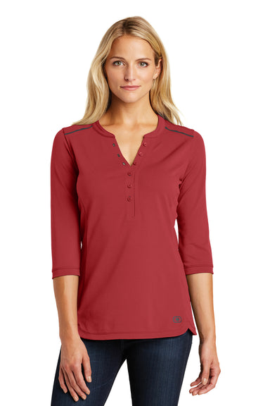 Ogio LOG132 Womens Fuse 3/4 Sleeve Henley T-Shirt Red Front