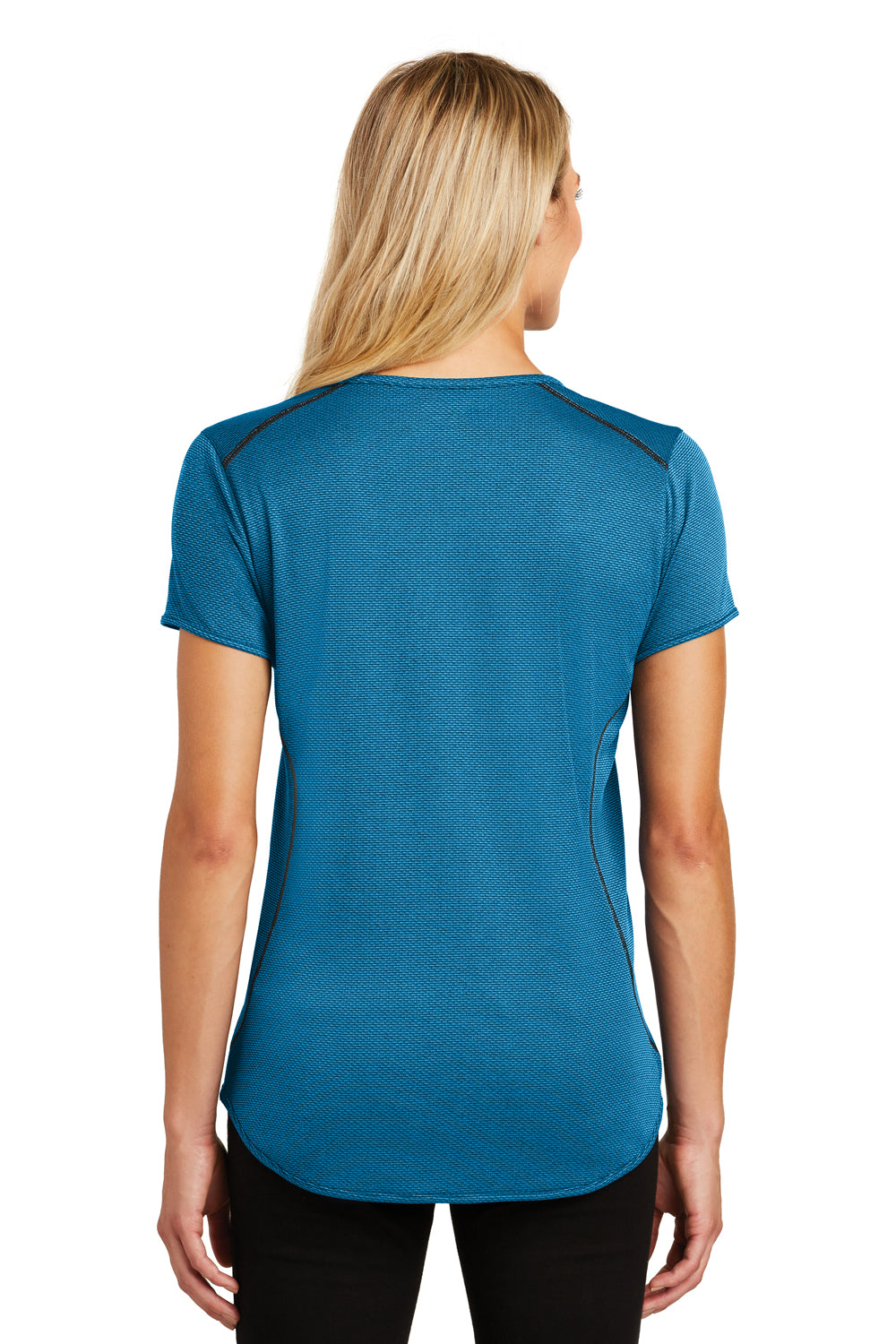 Ogio LOG134 Womens Orbit Moisture Wicking Short Sleeve Henley T-Shirt Blue/Black Back