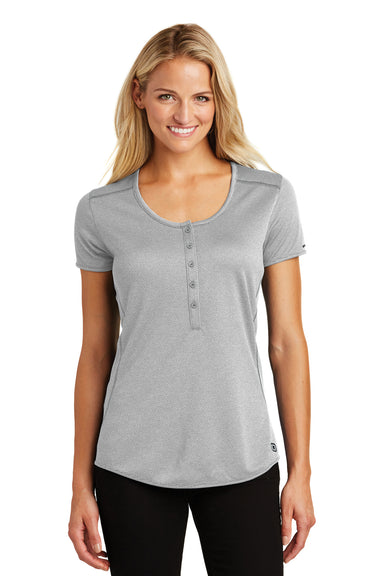 Ogio LOG134 Womens Orbit Moisture Wicking Short Sleeve Henley T-Shirt Grey/White Front