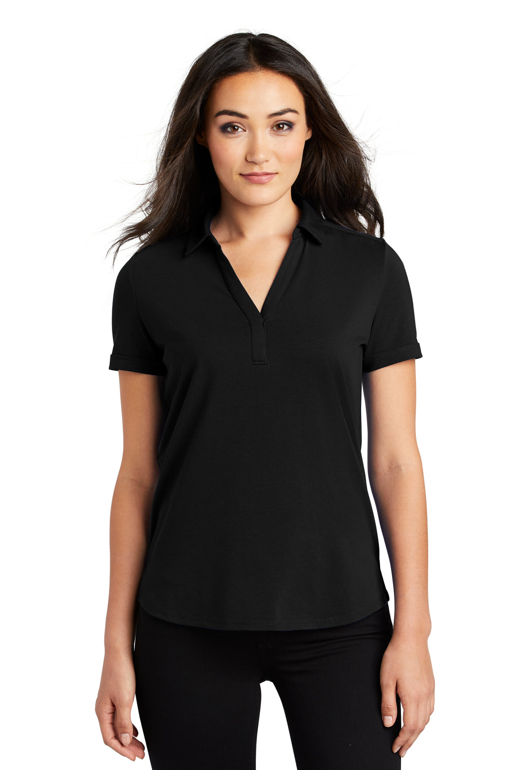 Ogio LOG138 Womens Limit Moisture Wicking Short Sleeve Polo Shirt Black Front