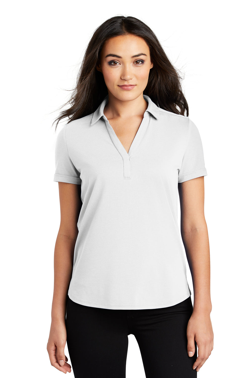 Ogio LOG138 Womens Limit Moisture Wicking Short Sleeve Polo Shirt White Front