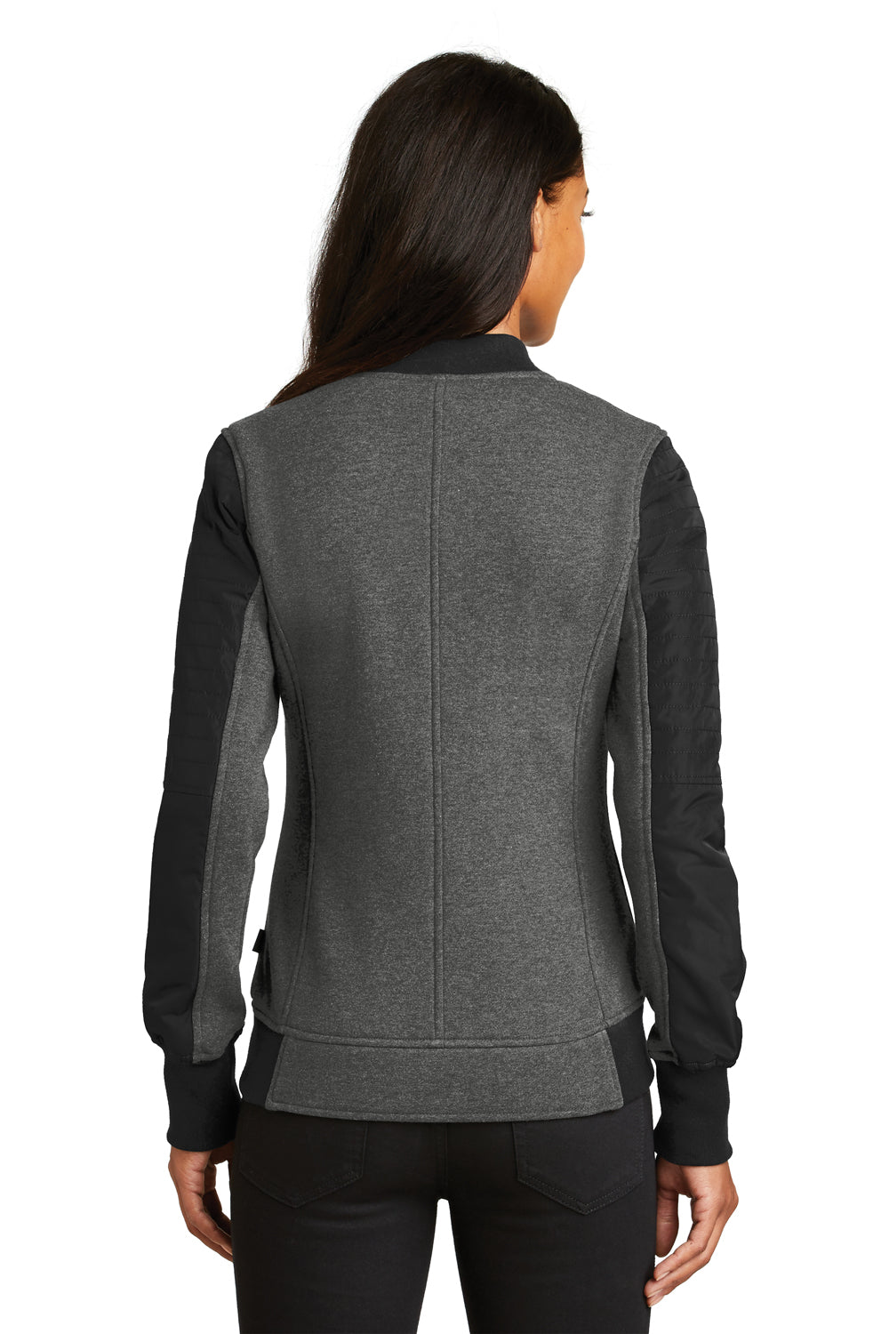 Ogio LOG506 Womens Crossbar Water Resistant Fleece Full Zip Jacket Heather Grey/Black Back