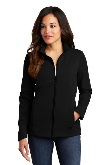Ogio LOG725 Womens Exaction Wind & Water Resistant Full Zip Jacket Black Front