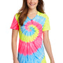 Port & Company Womens Tie-Dye Short Sleeve V-Neck T-Shirt - Neon Rainbow