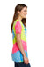 Port & Company LPC147V Womens Tie-Dye Short Sleeve V-Neck T-Shirt Neon Rainbow Side